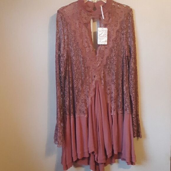 🤩HOST PICK! 🤩 NWT FREE PEOPLE DUSTY MAUVE TELLTALE LACE DRESS SMALL 💥💥💥💥💥 - Picture 8 of 14